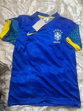 Nike Kids Brazil Away Soccer Jersey - Royal Blue & Yellow